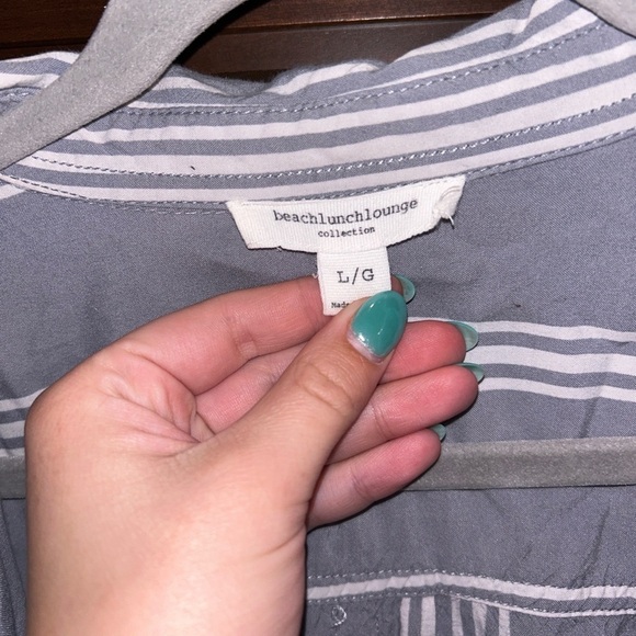 BeachLunchLounge Striped Button Down Shirt Beach Coverup Blue Large - Picture 3 of 3